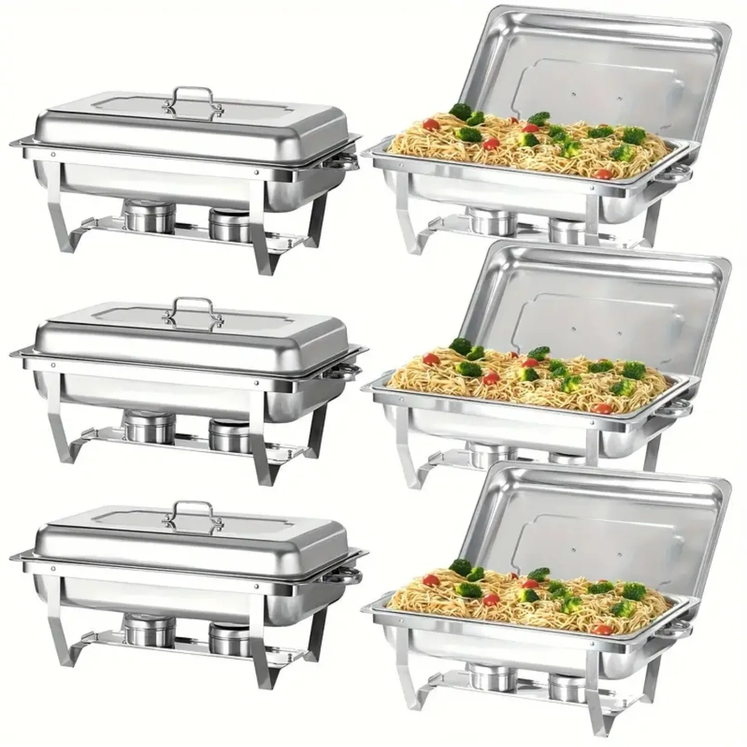 

6 шт., 8Qt, наборы для шведского стола, серебряные прямоугольные полноразмерные чаферы из нержавеющей стали для общественного питания, натиральные блюда Wa8Qt