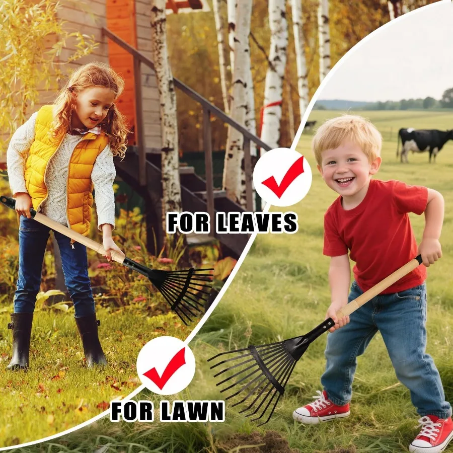مجموعة أشعل النار والمجرفة مكونة من قطعتين من أدوات الحدائق برأس معدني مع مقبض خشبي مثالي للعب في الهواء الطلق وأنشطة البستنة المثالية
