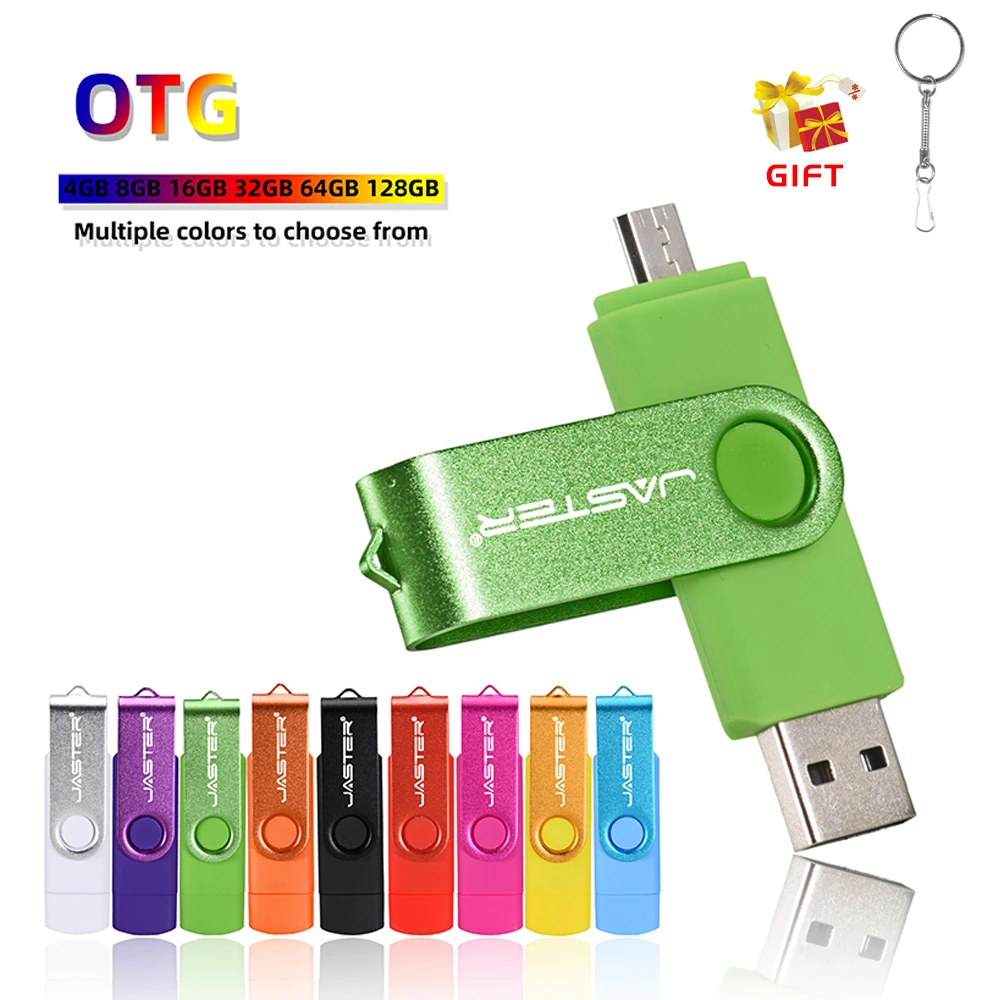 

JASTER Rotatable OTG USB Flash Drive 128GB Free Key Chain Memory Stick 64GB Green Pen Drive 32GB Red U Disk 16GB Blue Purple 8GB