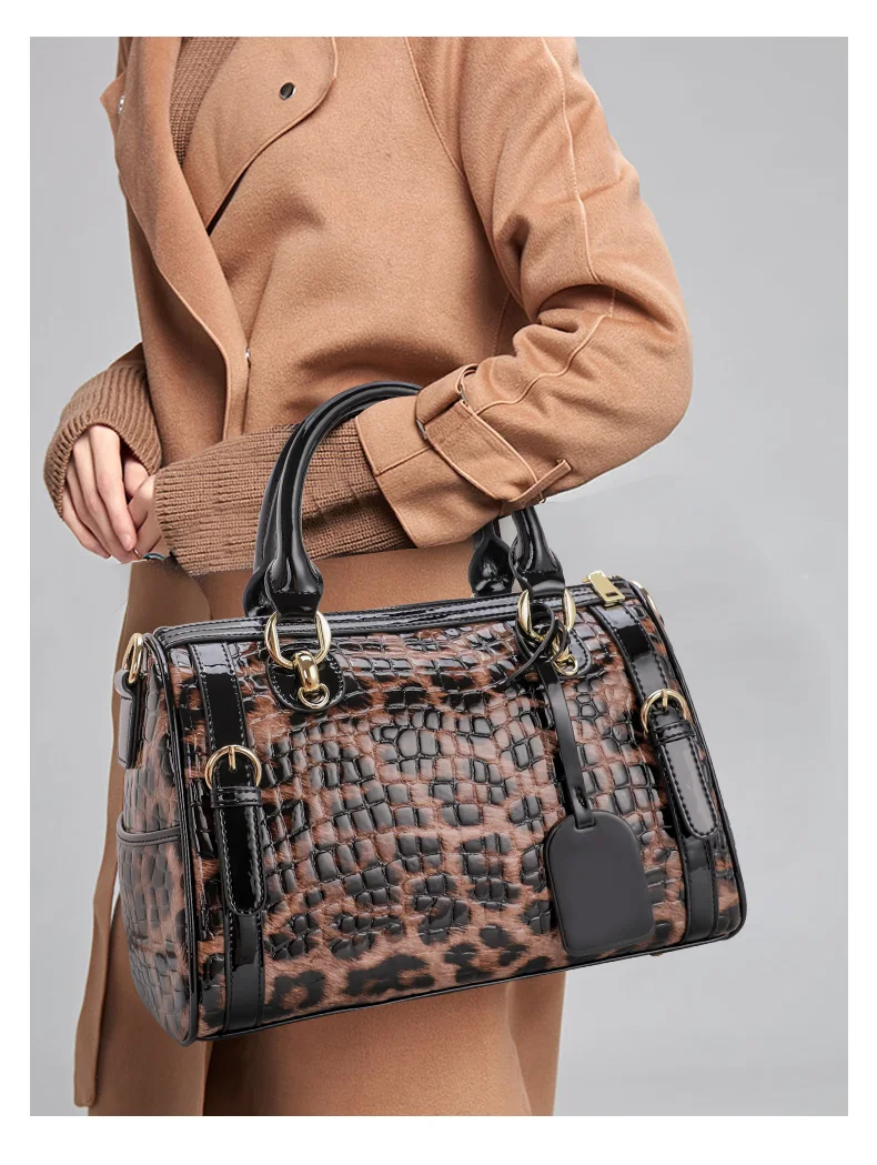 Echte Leder-Damentasche mit Leopardenmuster 2026 Neuer Stil, Strukturierte Rindsleder-Handtasche, Große Kapazität Schulter- & Umhängetasche – Detail 2