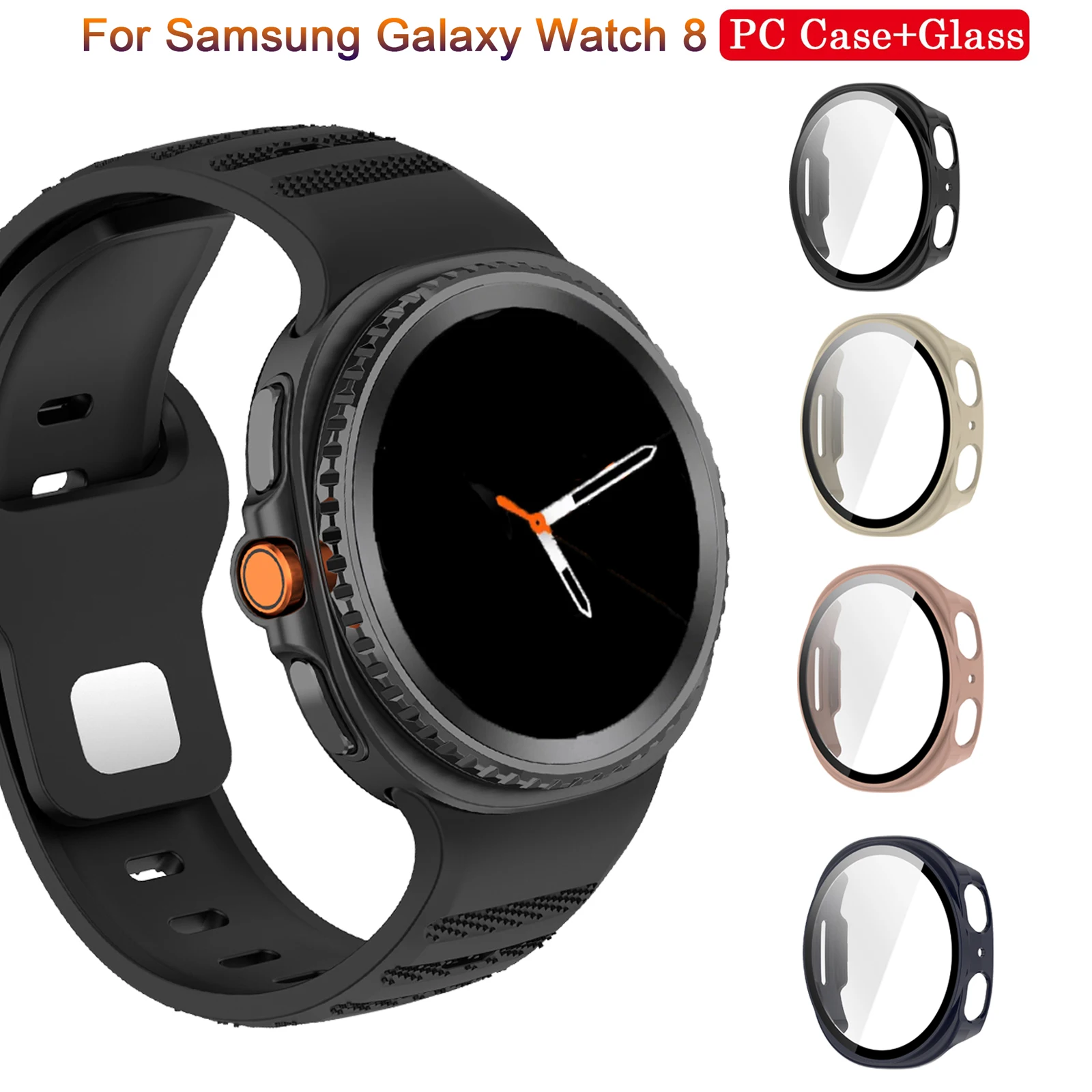 

Glass+Case For Samsung Galaxy Watch 8 40 44mm All-Around Screen Protector PC Bumper Tempered Glass For Galaxy Watch8 Cover Case