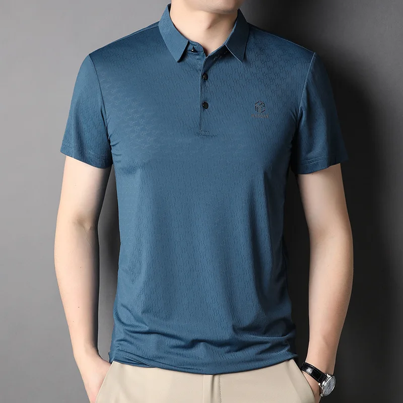 

2022 Summer Mens Polo Shirts High Quality Short Sleeve Business Casual Simple Male Tops Solid Color Jacquard Man Tees 3XL