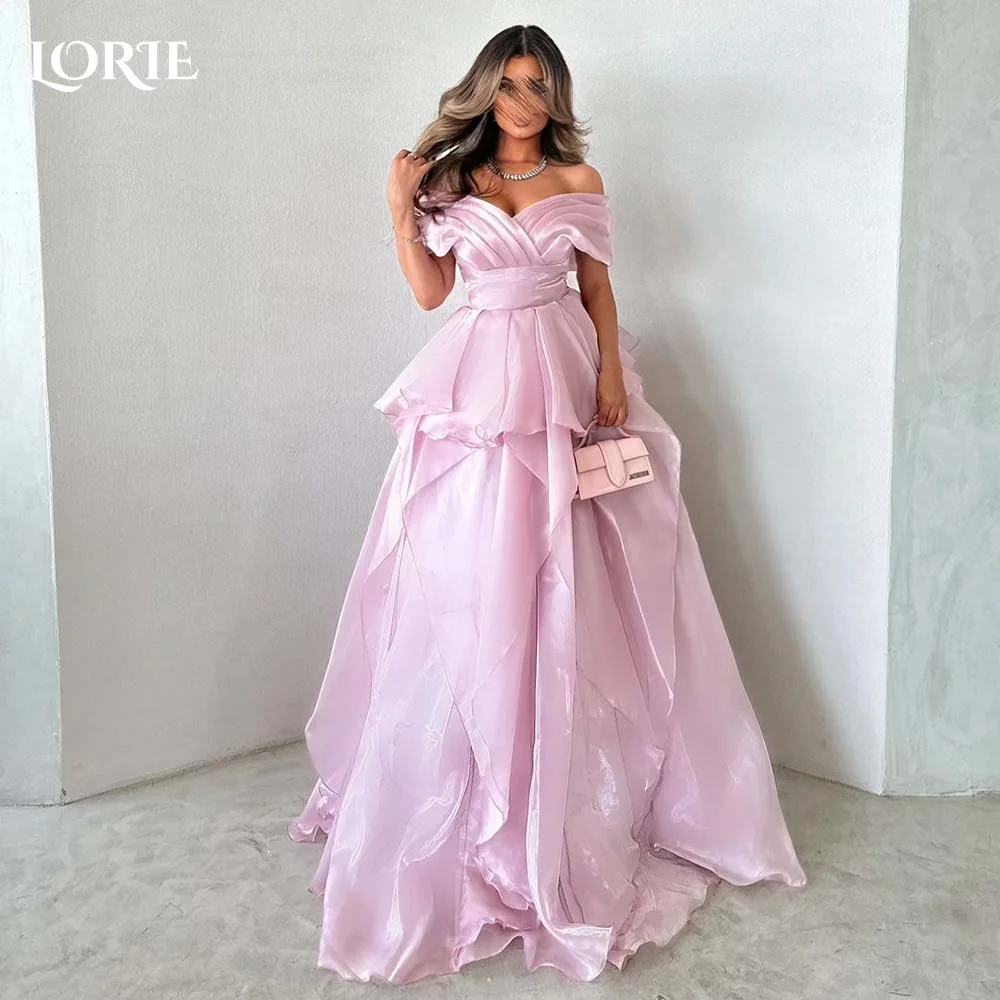 

LORIE Pink Pleats Evening Dress Ruffled Party Dresses Elegant Prom Dress Off Shoulder Princess Ball Gown Party Gowns Customized