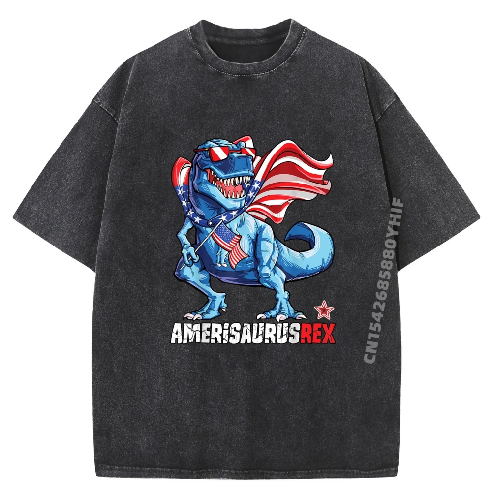 

Dinosaur 4Th Of July Men Amerisaurus T Rex Funny Designer T Shirt Men New Shirts And T-Shirts Slogan Washed Shirt