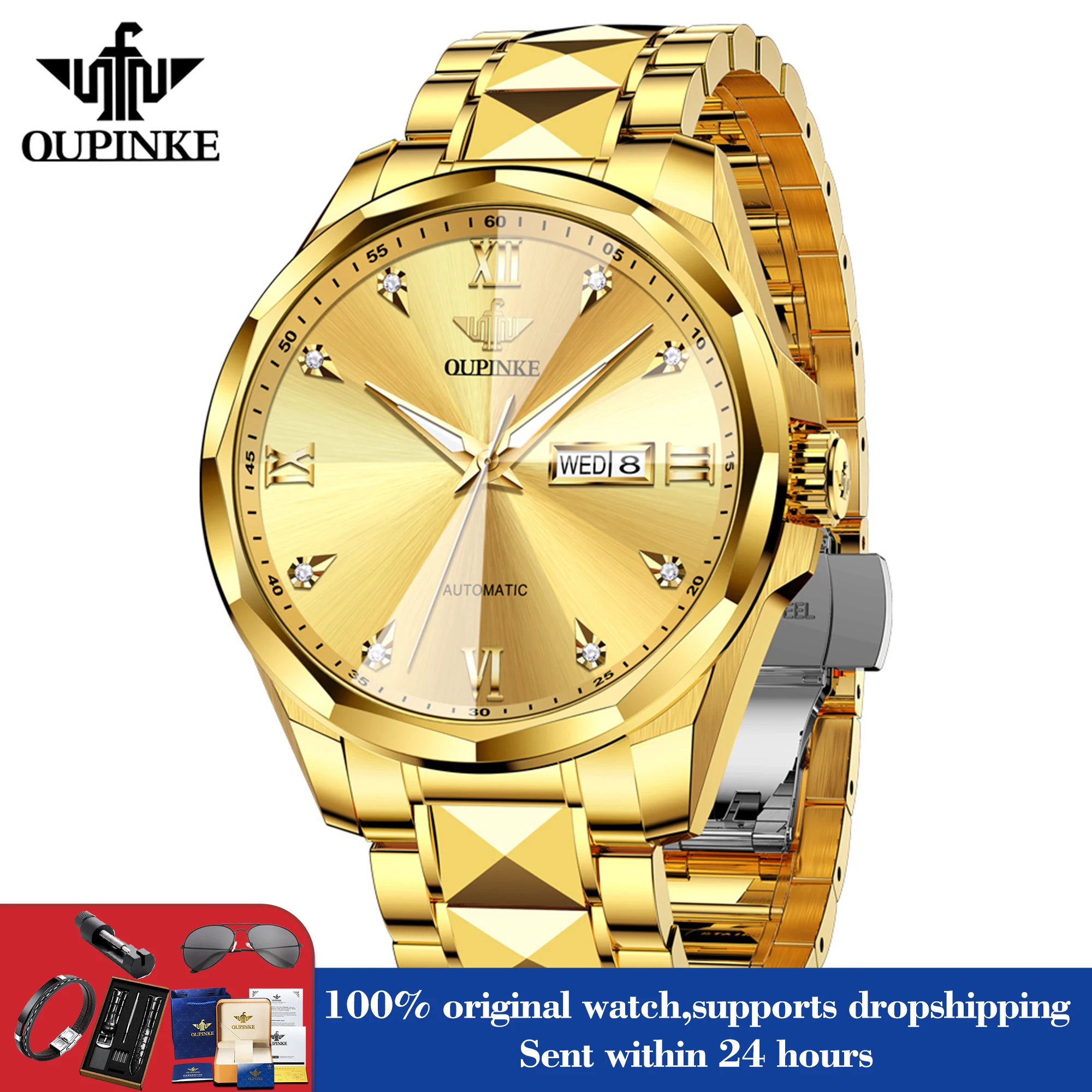 

OUPINKE 3313, мужские часы, лучший бренд, роскошные механические часы с зеркалом в виде ромба для мужчин, водонепроницаемые мужские часы с двойным календарем и ромбовидной шкалой