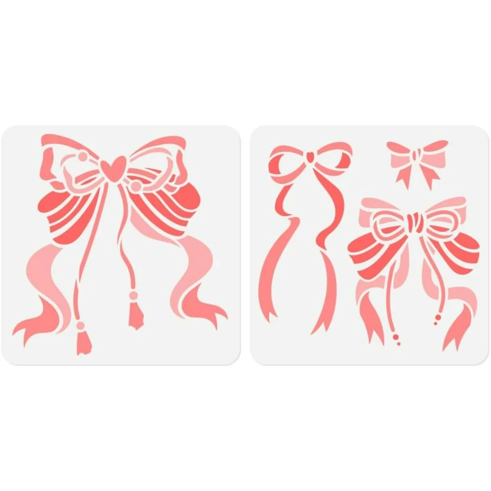 2 Pack Bow Stencils for Painting on Wall 11.8 x 11.8 Inch Reusable Plastic Bow Stencils for Painting on Wood Furniture