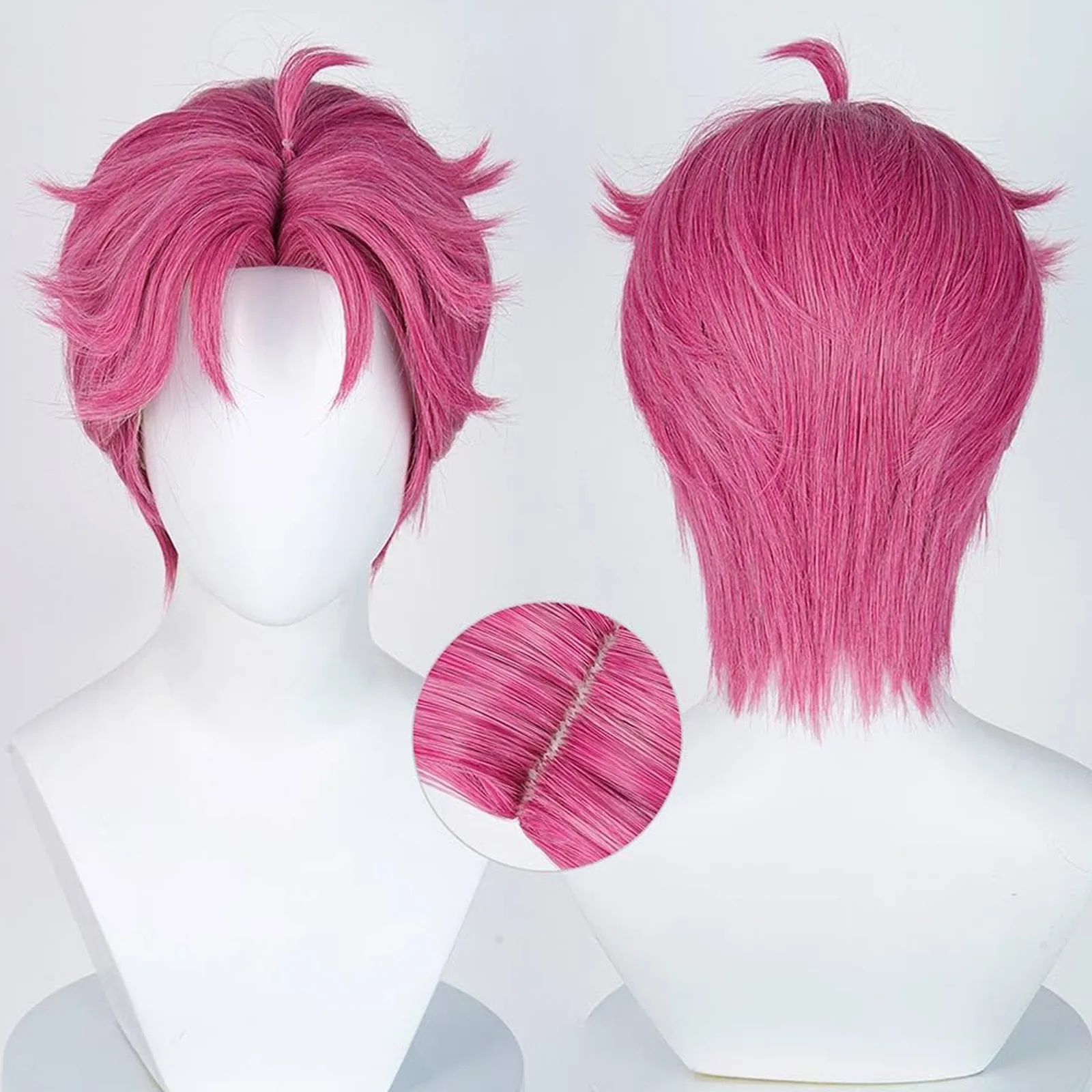 コスプレウィッグローズピンク 30 センチウィッグジヌベビーアビーロマンスミステリーコスアニメウィッグ男性用耐熱人工毛