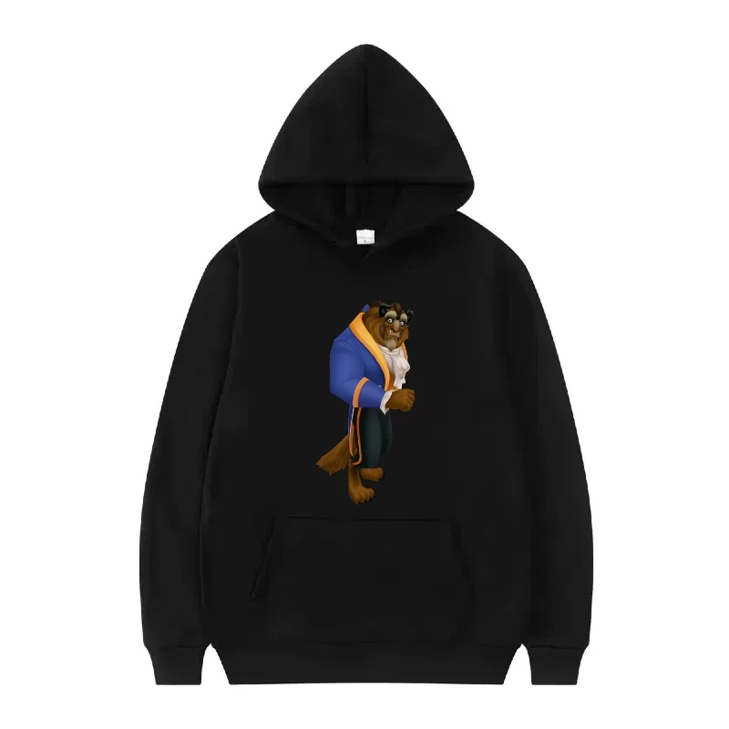 เสื้อฮู้ดดี้ลายดิสนีย์ โฉมงามกับเจ้าชายอสูร แฟชั่นผู้หญิง ทรงหลวม สีเทา เสื้อผ้าฤดูหนาว เสื้อพูลโอเวอร์ ราคาถูก