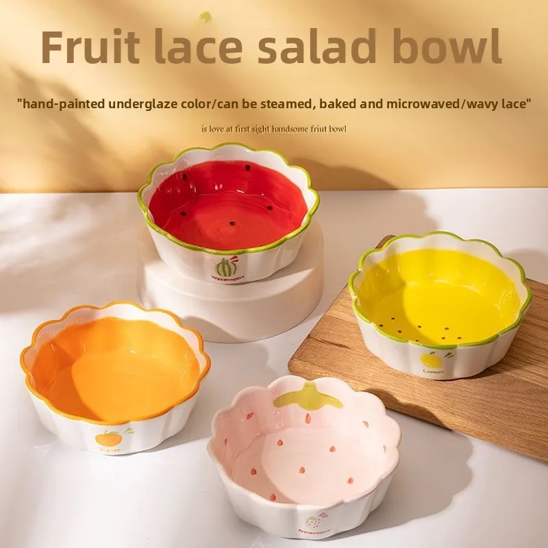

Cute Fruit Ceramic Lace Bowl Thicken Children Rice Dessert Japanese Salad Bowl Household Creative Breakfast Fruit Oven Gift