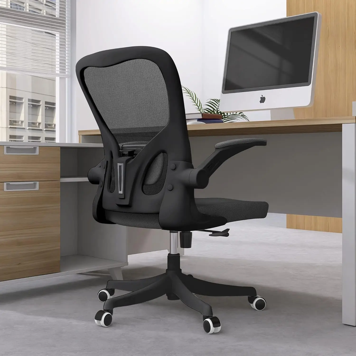 Chaise de bureau ergonomique avec support lombaire et bras rabattables, réglable, recommandé pour la maison