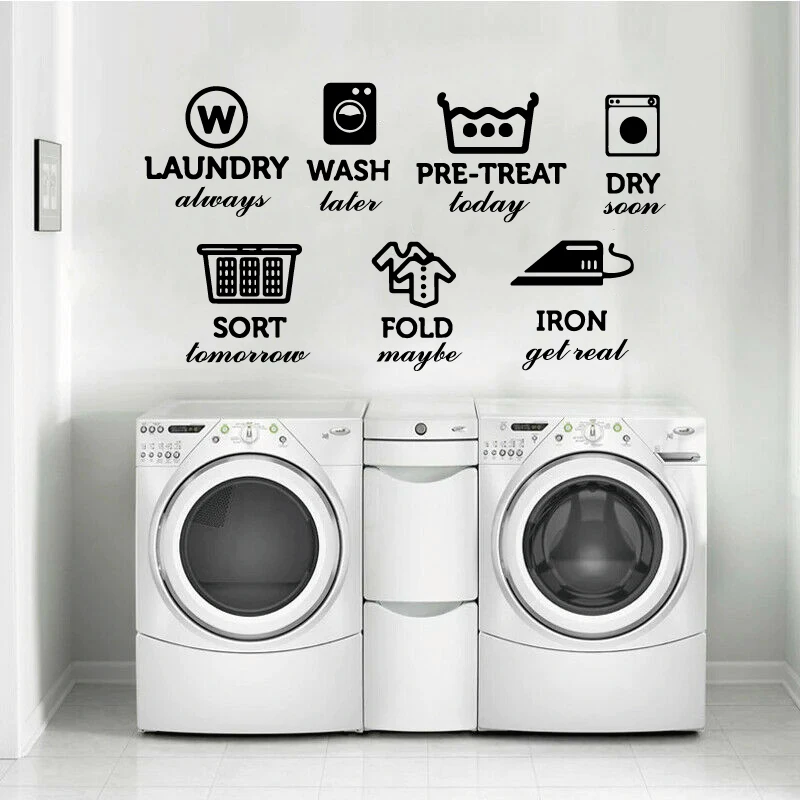 Laundry Room Vinyl Wall Decals Laundry Signs Instructions Laundry Window Glass Decoration Home Dress Up Sticker Decals Gifts XY1