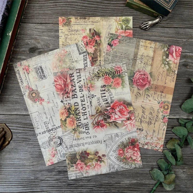 4 pezzi Tim Holtz Style Vintage Flower Letter Butterfly Craft Paper Junk Journal Ephemera Album Scrapbooking materiale Paper Pack