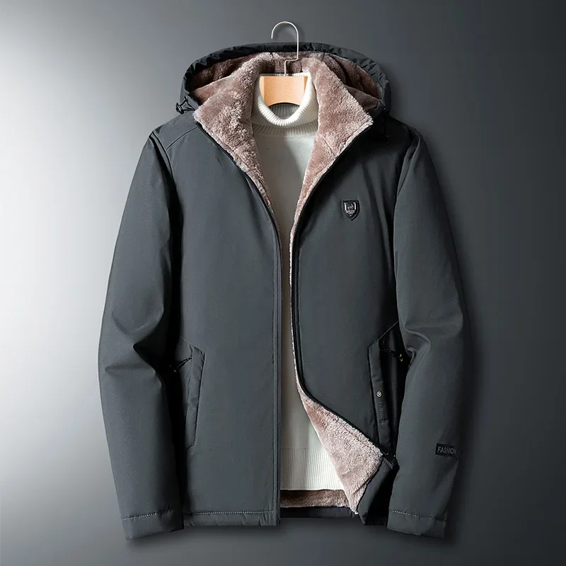 

Men's Cashmere Autumn Winter Windproof Warm Cardigan Fleece Jacket Men's Hooded Jacket Hooded New Fleece Parkas Cotton Jacket