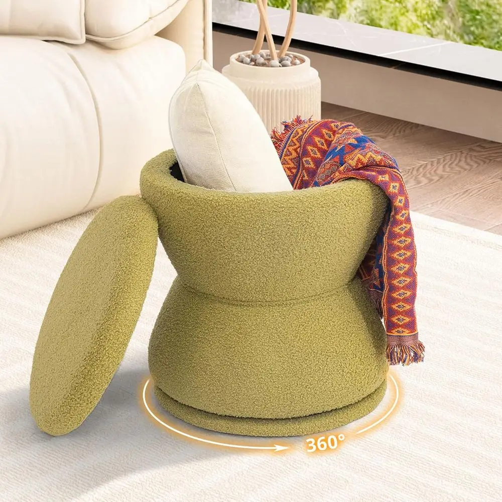 

360° Swivel Storage Ottoman Vanity Stool with Removable Lid, Upholstered Footrest for Coffee Table, Living Room, Bedroom, Green