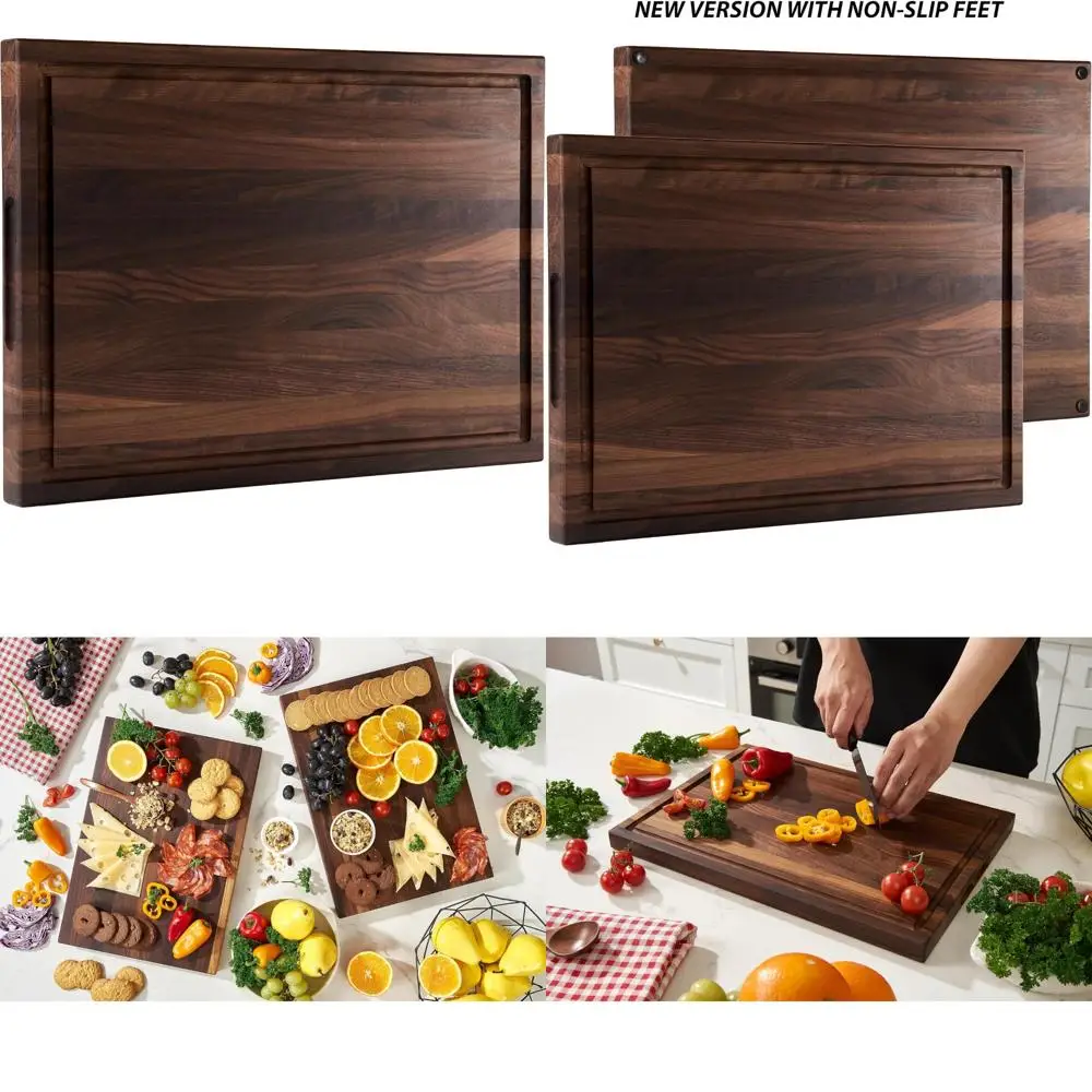 

Толстая деревянная разделочная доска 17x12x1 дюймов с канавкой для сока и внутренними ручками для кухонных подарков