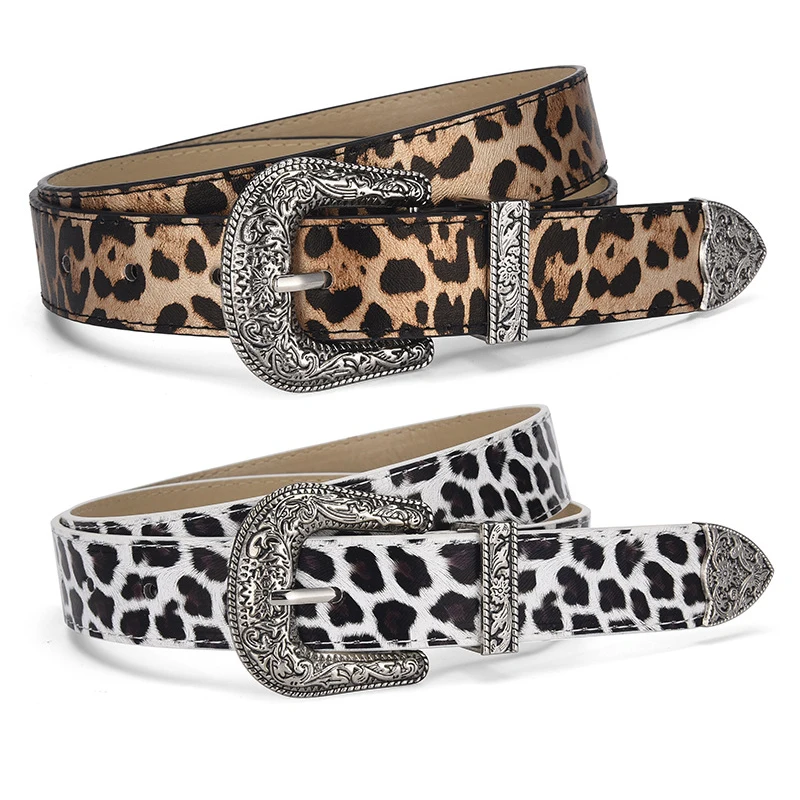 Goth Leopard Print Women's Belt Trend Hip Hop Y2k Girls Pu Leather Girdle Retro Pin Buckle Jeans Dress Accessories Waistband