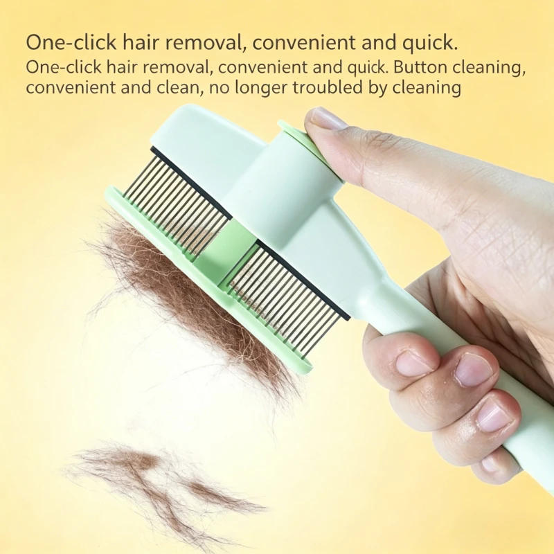 One-Click Self-Cleaning Pet Grooming Comb, 2-in-1 Dematting & Massaging Brush, Effective Hair Remover Tool for Dogs & Cats