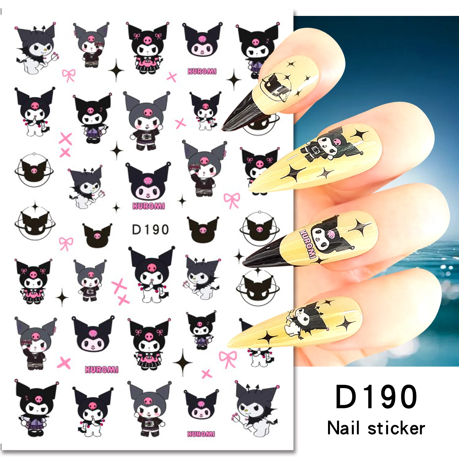 1 Uds Sanrio uniforme púrpura Kuromi pegatinas para uñas calcomanías 3D/5D Hello Kitty decoración de uñas lindo deslizadores de dibujos animados calcomanía de manicura