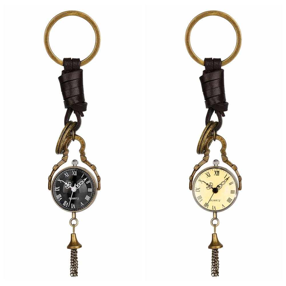 

Vintage Bronze Keychain Watch Black/Yellow Classic Bullseye Quartz Pocket Watch Men Women Antique Collectibles relógio de bolso