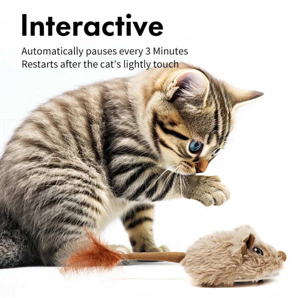 Interactive Cat Toys Electric Intelligent Moving Mouse Automatic Tail Shaking Squeak Mouse USB Charging Plush Cats Teasing Toy