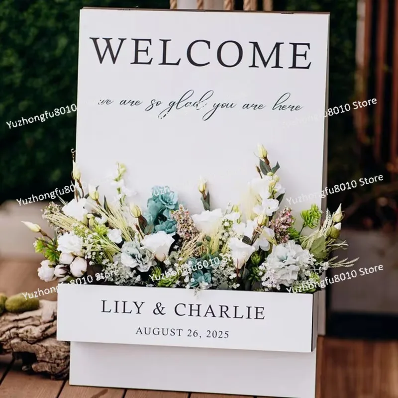 Hollow Acrylic Standing Wedding Floral Welcome Board Romantic Ceremony Sign Stand For Multiple Occasions - view 2