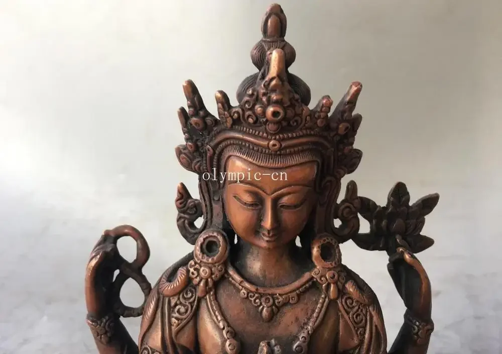 8'' red copper tibet buddhism four arm Avalokitesvara Guanyin Chenrezik Practice