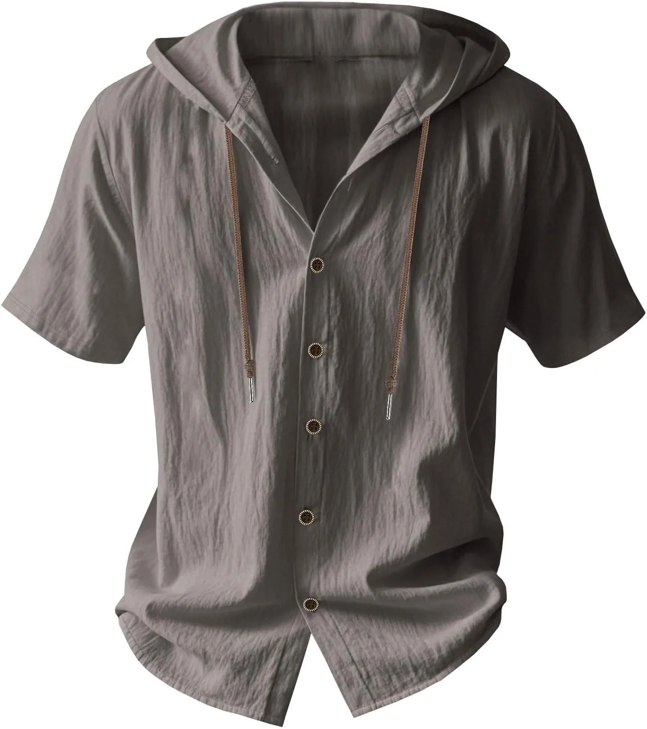 Men's Summer Casual Solid Color Versatile Fashion Shirt Hooded Short Sleeve Loose Trend