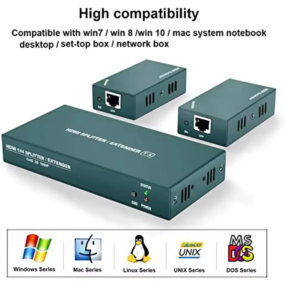 

HDMI Extender Splitter 1x2 1080P@60Hz 3D Visual Extending 165ft (50m) Transmission Over CAT5e/6/7 2 Channel 2 HDMI Loop Out