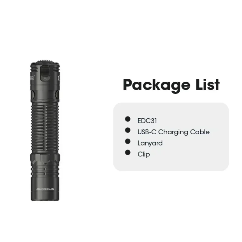 NITECORE EDC31 USB-C Rechargeable EDC Flashlight 3500Lumens Buliy-in 3800mAH Battery