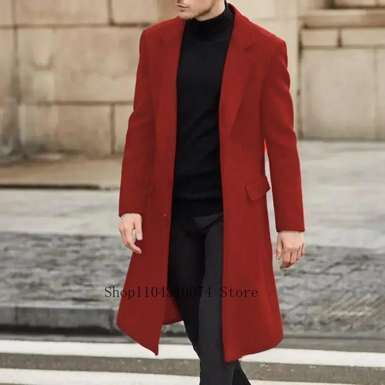 Classic Jackets with Wool Blend Buttons and Turtleneck，solid Color Long Windbreaker，long Casual Fitted Windbreaker，for Daily