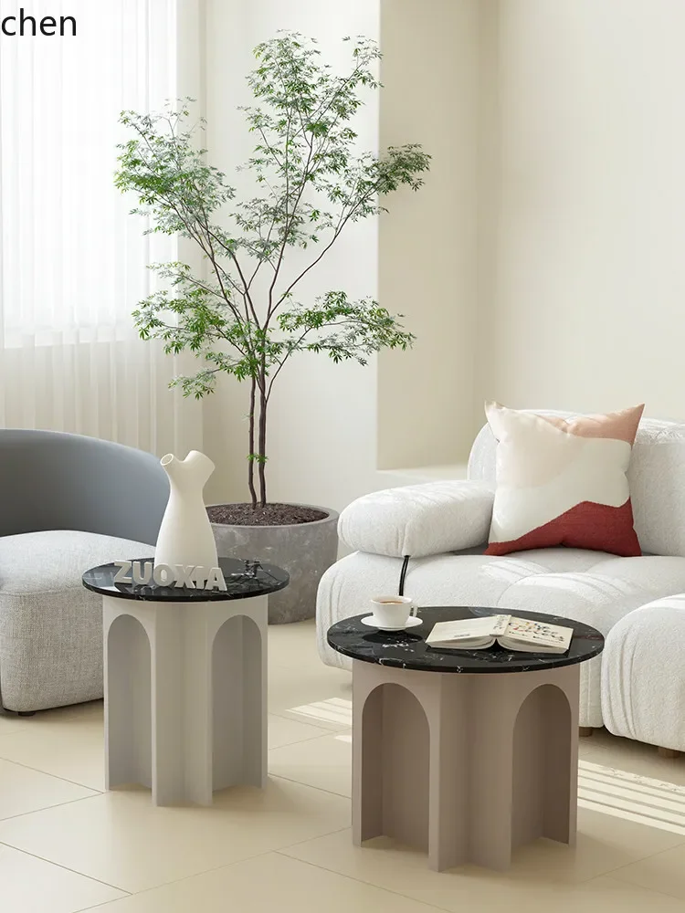 W5.19 Modern Minimalist Iron Art Coffee Table Marble Living Room Bedroom Sofa Side Table Bay Window Small Round Table