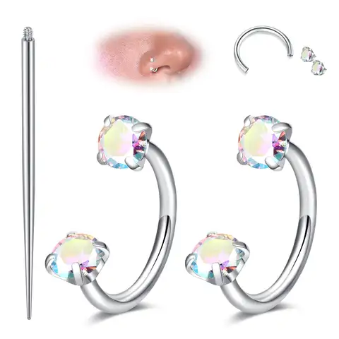 16G Horseshoe Septum Nose Ring Surgical Steel Half Cartilage Tragus Earring Hoop Double Gem Labret Lip Helix Piercing Jewelry