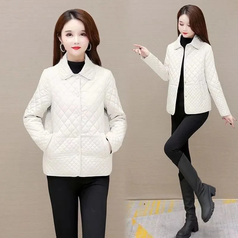 Autumn Women Lightweight Short Padded Jackets 2024 New Winter Fashion Thin Cotton Coats Female Diamond Lattice Parkas Outerwear