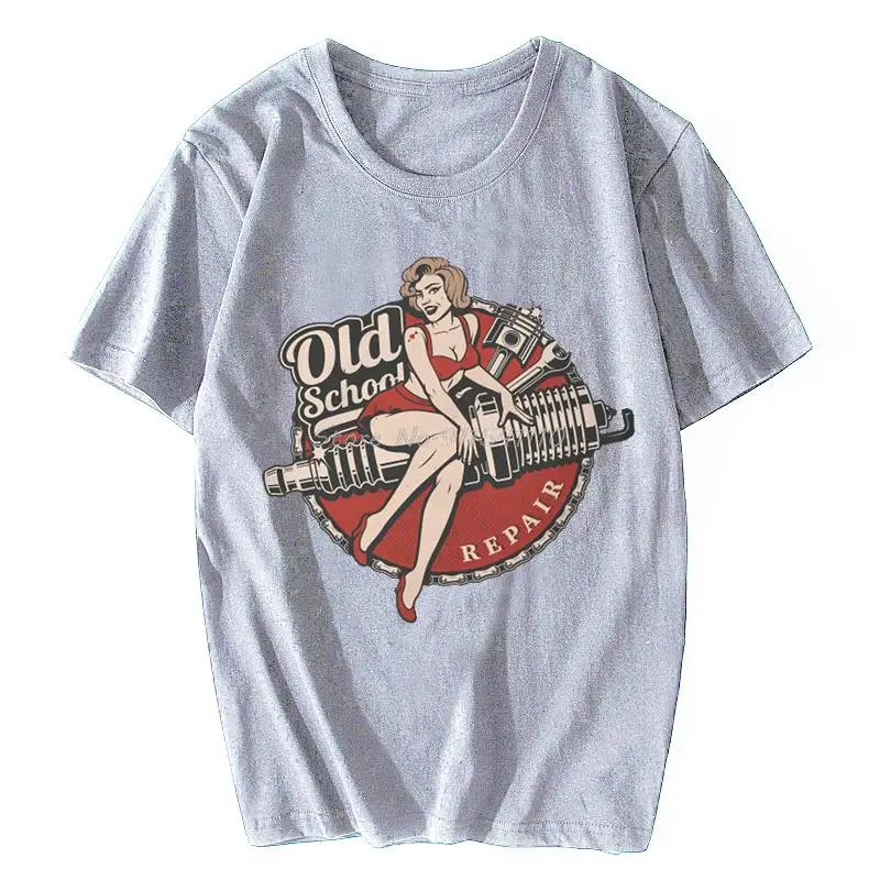 T Shirt For Men Hot Rod Retro Rockabilly Old School TShirt Men Pin Up Girl Model Art Camisetas Novelty Summer T-Shirt Tees