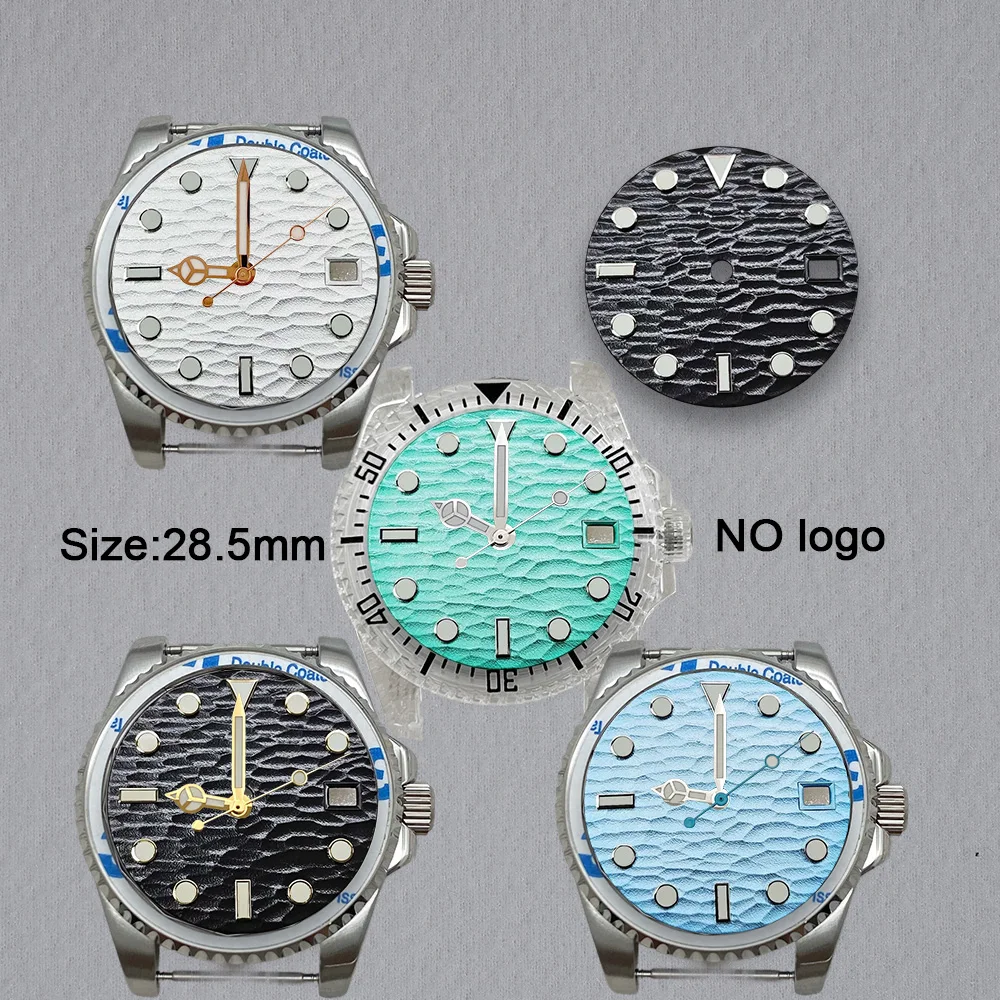 No Logo 28.5mm 3D Wave Blank Dial For NH35 Movement Green Luminous Custom Logo Watch Dials Hands Accessories Repair Tools