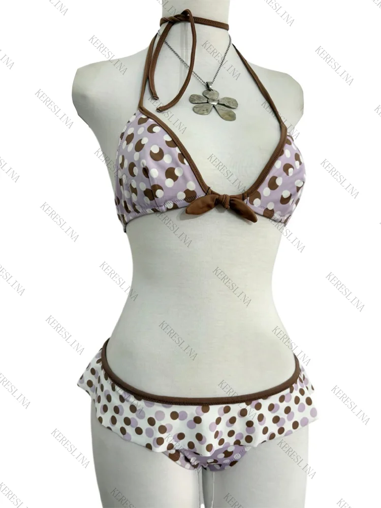 

Summer Cute Polka Dot Print Retro Y2K Padless Women's Bikini Set Streetwear Hip Hop Kawaii Harajuku Fashion Sexy Women's Bikini