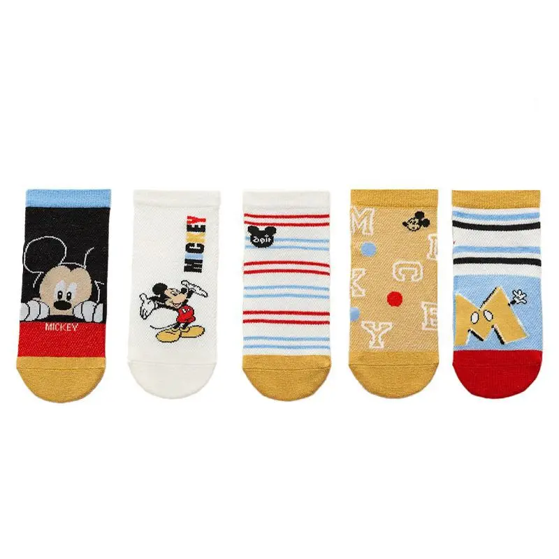 5Pair New Disney Baby Cute Cartoon Soft Short Socks for Kids Mickey Fashion Boat Socks for Boys Girls 2-12Y