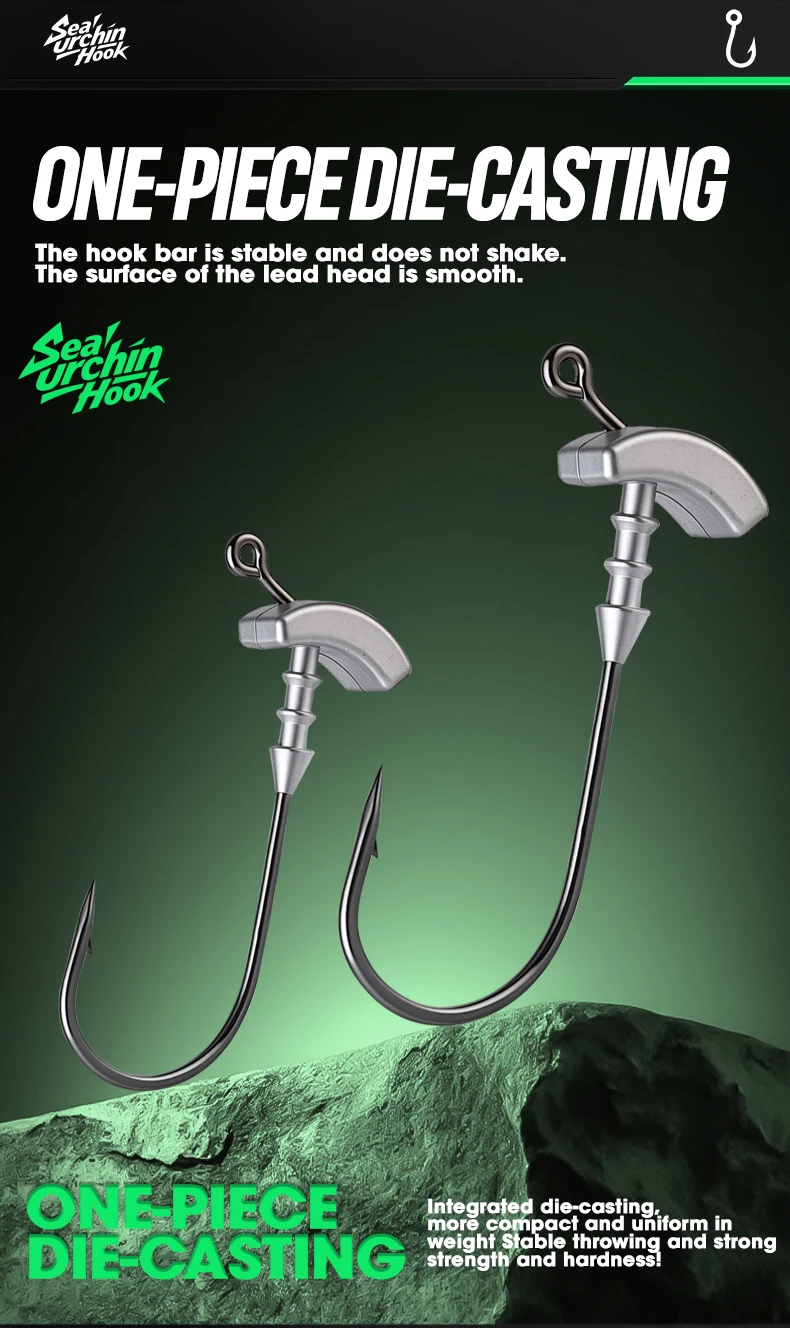 TAIYU 5 Stück Seeigel-Köder Spezial-Bleihaken Metall-Jighaken für Forellen/Barsche Weicher Wurmköder Jighaken Weichköder Universeller Bleihaken – Detail 6