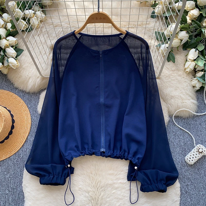 French Gentle Style Shirt Lantern Sleeve Cardigan Women Loose Sun Protection Commute Top Premium Blouse Female Fall BL582