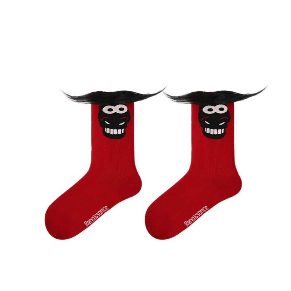 

Cute Cotton New Year Socks Cartoon Mid Calf Year of The Horse Socks Winter Autumn Funny Red Tube Socks Gift