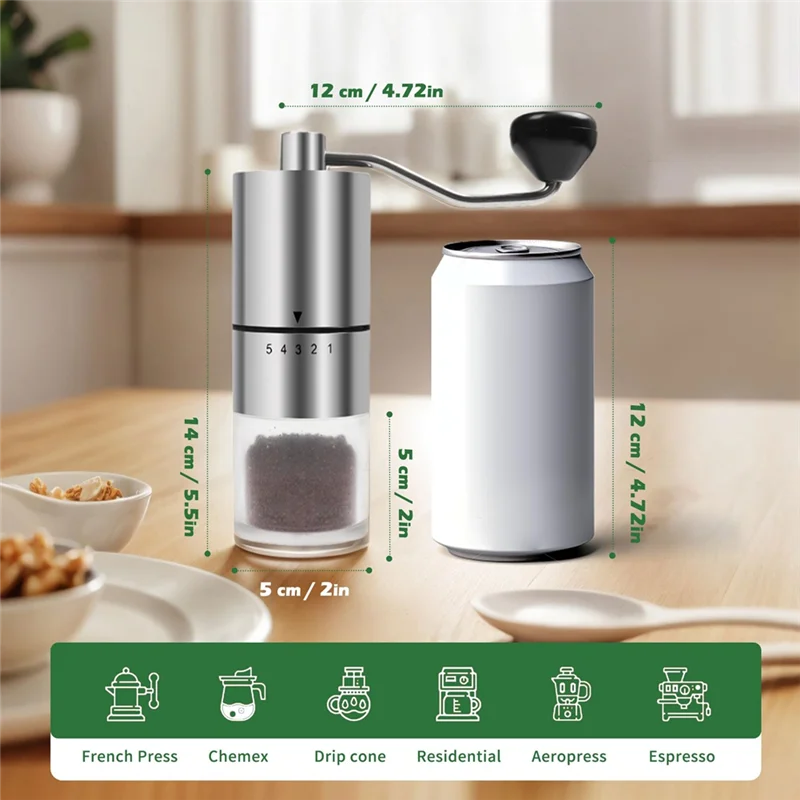 ABZV-Portable Manual Coffee Grinder User-Friendly Hand Coffee Mill Adjustable Coarseness