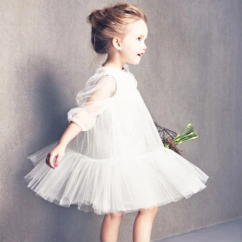 Flower Girl Lace White Dresses for Children Princess Wedding Dress Kids Pink Tulle Gowns Girls Boutique Party Wear Elegant Frock