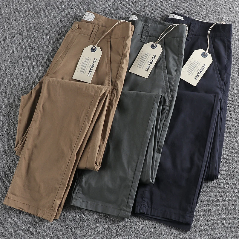 Spring Summer New American Retro Thin Woven Business Causal Pants Men's Fashion Simple 97% Cotton Washed Slim Straight Trousers