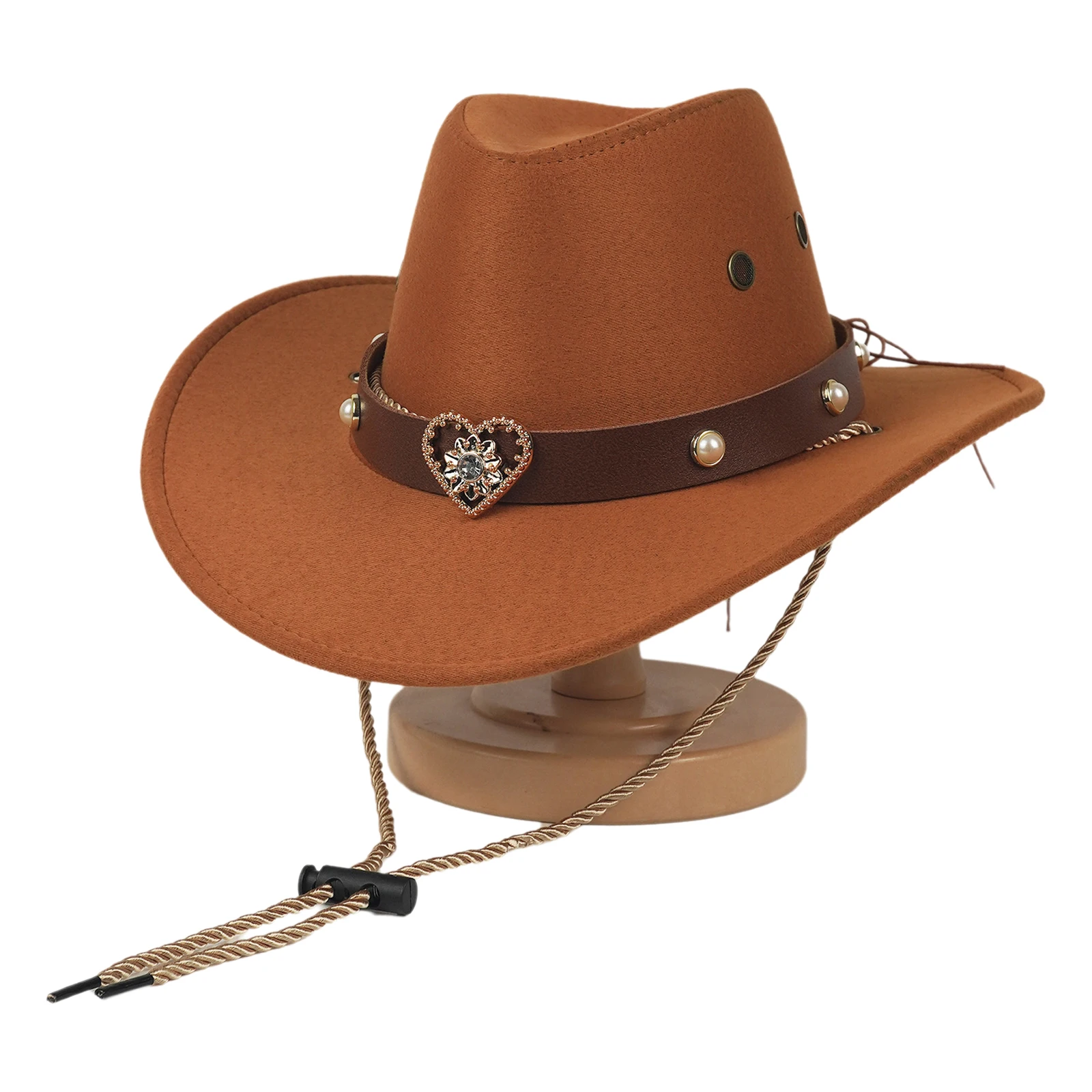 Unisex Kids Boys Girls Western Cowboy Hat Wide Brim Retro Band Decoration Hat Headwear with Adjustable String view 5