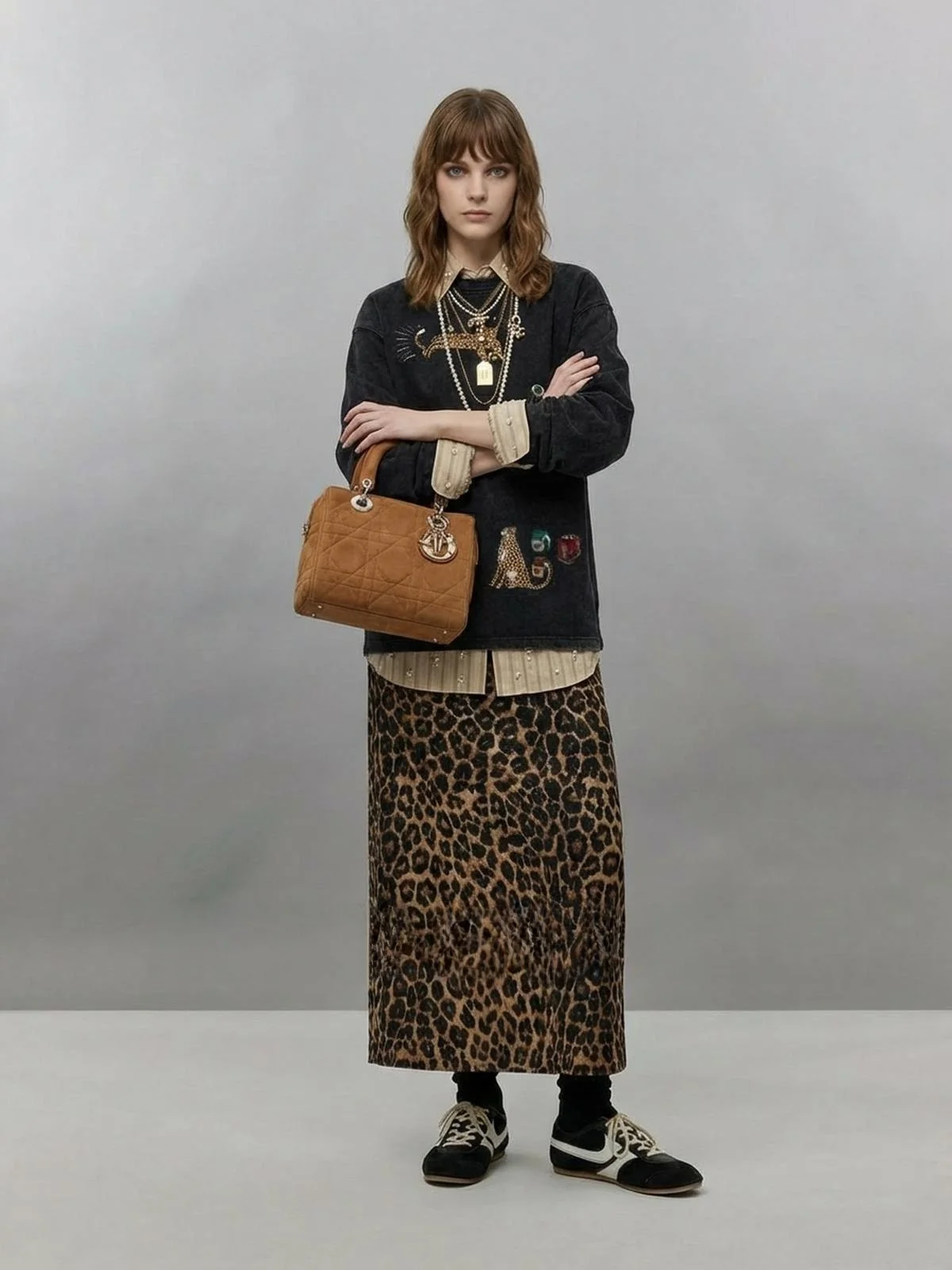 

Женская винтажная футболка с длинным рукавом и принтом, модный вязаный топ оверсайз U×LAB для повседневной носки, для девушек, с коротким рукавом