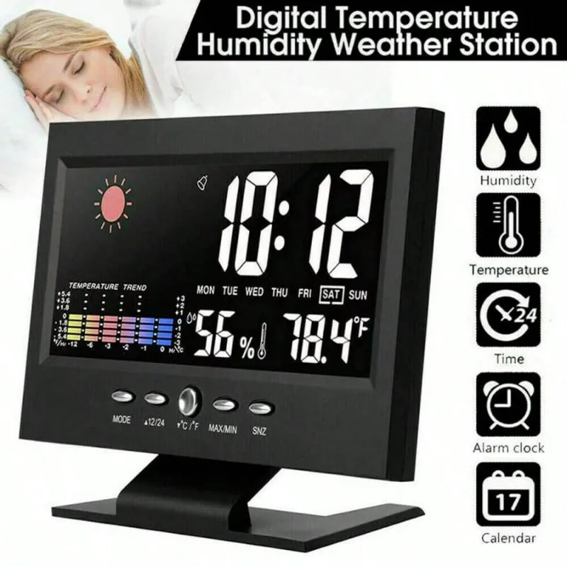 Simple Alarm Clocks Led Digital Weather Forecast Thermometer Humidity Monitor Voice-activated Home Calendar Display Electronic