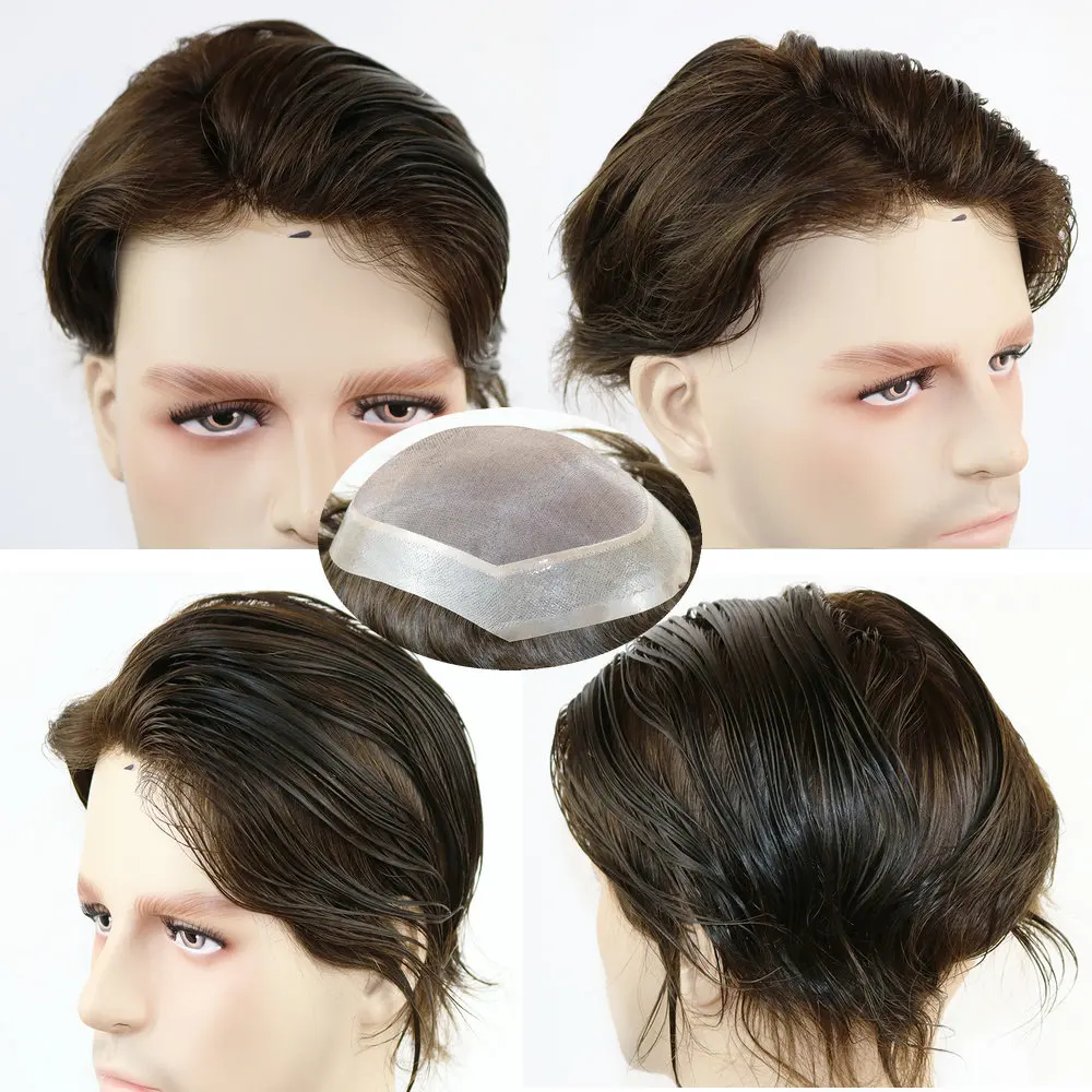 Capillary Male Hair Mono PU Base Wig Human Hair Durable Male Hair Prosthesis Toupee Men Hair Replacement Breathable System