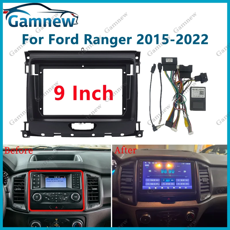 Adaptador de Fascia de Cable de marco de coche de 9 pulgadas para Ford Ranger 2015-2022 Kit de Panel de montaje de tablero de Radio Android