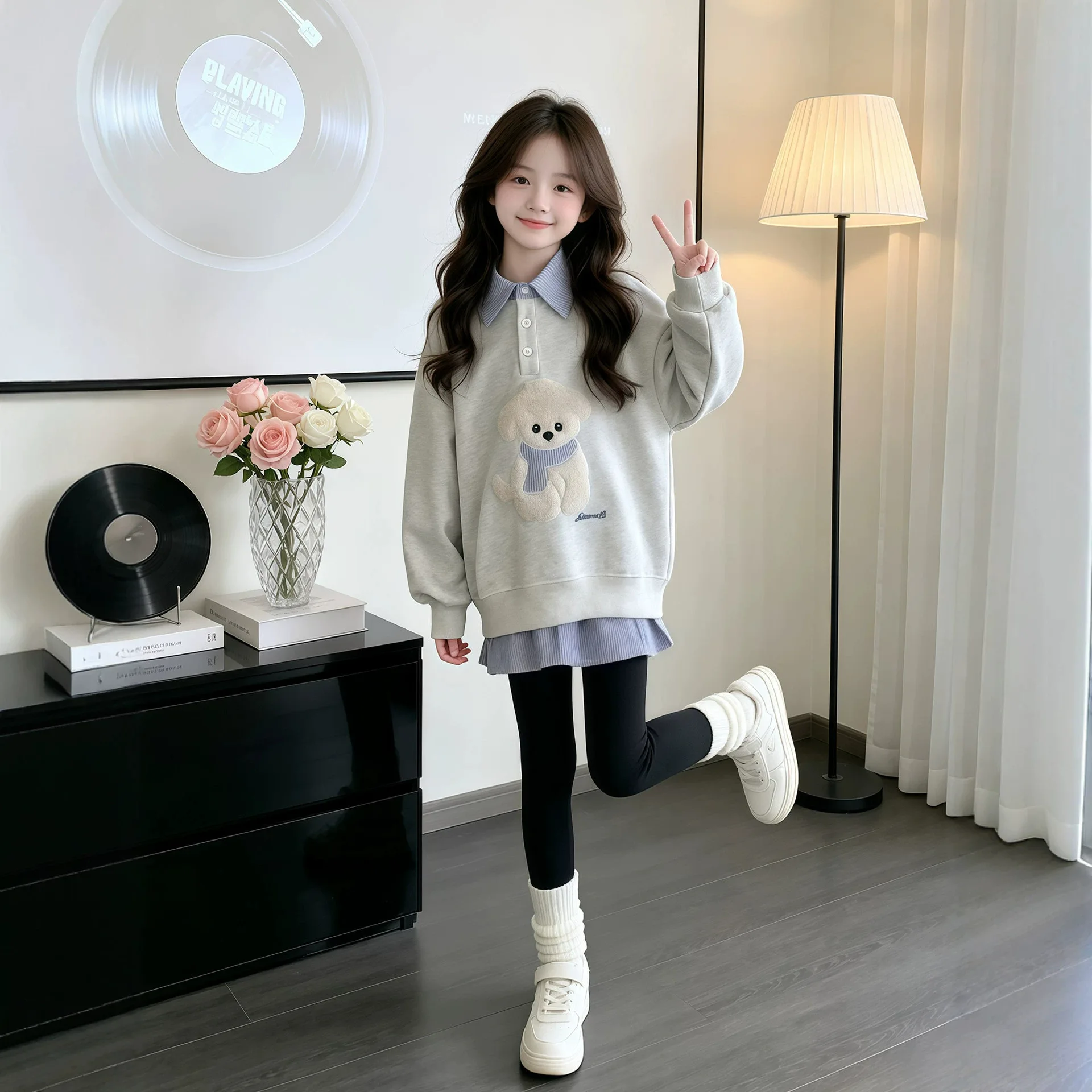 2026 Autumn Winter Girls Clothes Hooded Dog Sweatshirt Baby T-Shirt or 1PC Leggings Teenager Kid Princess 6 7 8 9 10 11 12 Year
