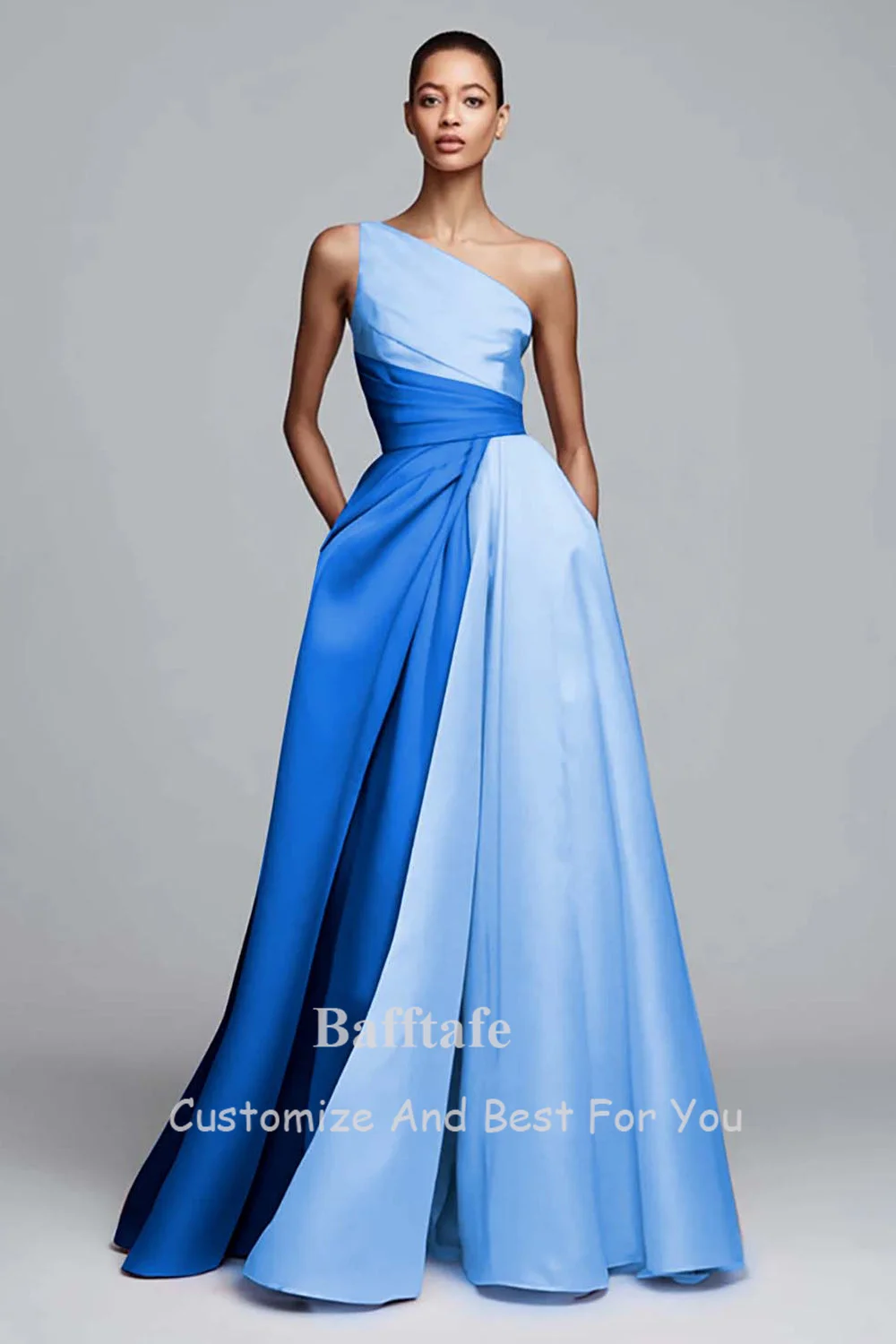 Bafftafe 2 Colors A Line Satin Customized Formal Prom Dresses One Shoulder Long Special Occasion Wedding Party Bridesmaid Dress image 6